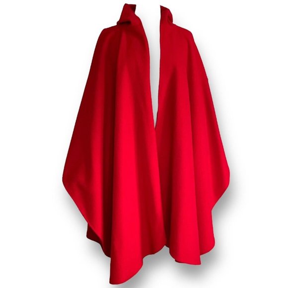 Vintage Jackets & Blazers - Coloratura Vintage Womens Cape O/S Red Wool Hooded Forestgore Cottagecore Goth